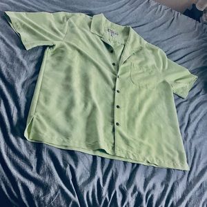 Tropical embossed print light green short sleeve shirt XXL